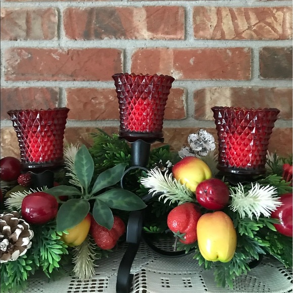 Rare 1970’s Christmas Ruby Glass Candle Centerpiece - Picture 12 of 16